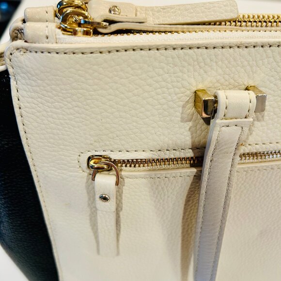 Kate Spade Matthews Drive Pebbled Leather Holland Satchel - Black and Ivory - Picture 13 of 16